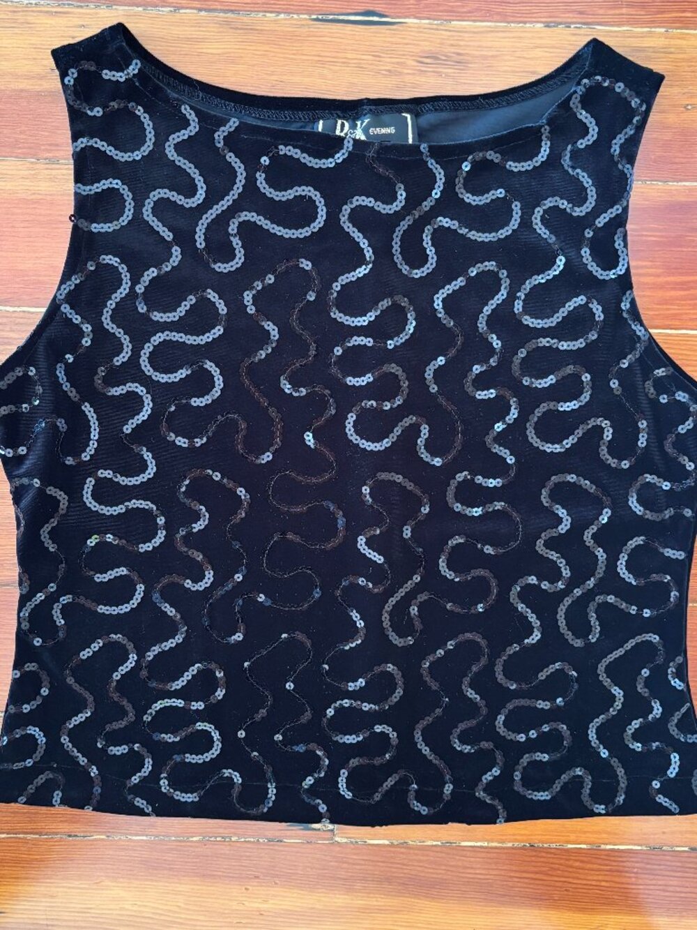 90s Vintage Sequin Velvet Going Out Boatneck Tank Top R&K Originals MEDIUM